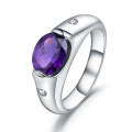 wholesale S925 Sterling Silver Fashionable and Light Luxury Natural Amethyst Ring In Stock, Exquisite Craftsmanship with Natural Colored Gemstone-0-4