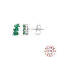 wholesale S925 sterling silver earrings with three asymmetrical rectangular zirconia inlays, featuring a retro European style-Gold-Blue Diamond 925 Silver