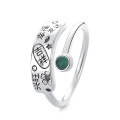 wholesale S925 Sterling Silver Vintage Ethnic Style Six Sacred Words Auspicious Meaning Ring Inlaid with Green Gemstone-0-4