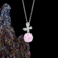 Sterling Silver Butterfly Firework Cut Zircon Necklace, Minimalist Luxury Collarbone Chain-S925 Sterling Silver Fireworks Cut Pink Zircon  925 Silver
