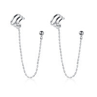 wholesale S925 silver Korean-style elegant C-shaped trendy triple-layer ear clip versatile long ear chain earrings G4375-S925 silver pair 925 silver