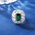 wholesale S925 pure silver Enzela emerald zircon high-carbon diamond square ring for women, cross-border hit, elegant-0-0