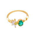 wholesale S925 silver-plated 14K gold green crystal white zircon ring, Japanese-inspired small-batch retro style new collection-0-4
