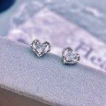 wholesale S925 Sterling Silver Textured Hollow-out Heart-shaped Stud Earrings with Diamond Accents, Fashionable Minimalist Sweet Elegant Jewelry-0-2