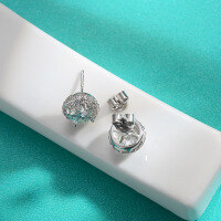 wholesale S925 Sterling Silver Cross-Border Moissanite Stud Earrings, Small and Minimalist, Versatile and Elegant, Round Envelope High-End Earrings for Women, Wholesale-1 carat (zircon) earrings 925 silver