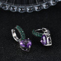 wholesale S925 Sterling Silver with Natural Amethyst Gemstone Thorn Bud Design Heart-shaped Earrings-0-3