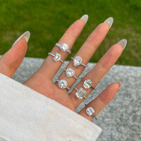 wholesale S925 Sterling Silver Women's Wedding Ring with Love Heart, Waterdrop, Geometric Zircon Design, Fashionable and Elegant-DY120762-SW-WH 9