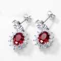 wholesale S925 Sterling Silver Cross-Border New Style Pigeon Blood Cultivated Ruby Earrings for Women, Luxury Colored Gemstone High-End Ear Wholesale Customization-0-1