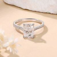 wholesale S925 Sterling Silver Plated with 18K Gold 3-Carat Cushion Cut Moissanite Ring for Women, Cross-Border Jewelry Wholesale-Platinum US size 7.5