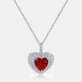 wholesale S925 Sterling Silver European and American Cross-Border New Personalized Light Luxury Cultivated Ruby Heart-Shaped Pendant Full Set with Zircon Necklace Wholesale-0-1