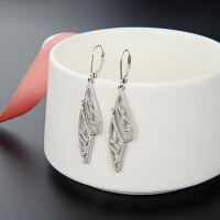 wholesale S925 silver minimalist hollow leaf earrings with full diamonds, cross-border women's fashion creative earrings-Earrings>925 silver