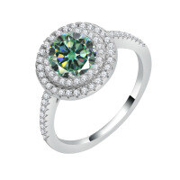 wholesale S925 Sterling Silver Cross-Border Luxury Full Moissanite Round Pack Ring, Advanced and Versatile Fashion Women's Jewelry Wholesale-1 carat (green moissanite) ring 9