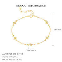 wholesale S925 Sterling Silver Geometric Star Accented With Crystals Women's Bracelet, French-inspired Minimalist Design-L923-Gold 925 Silver