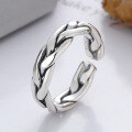 wholesale S925 Sterling Silver Retro Vintage Handwoven Ring with Geometric Lines Creative Adjustable Open Ring-0-0