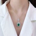 wholesale S925 Silver Simulated Emerald Gemstone Vintage Earrings Ring Pendant Gift Three-Piece Jewelry Set-0-0