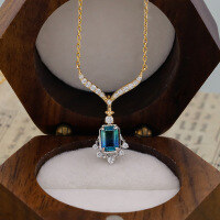 wholesale S925 silver Japanese light luxury Dunli Jewelry Galaxy Starry Sky Dreamy Blue-Green Quartz ring set with color separation-Same necklace One size