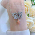 wholesale S925 silver light luxury style 7*13mm padparadscha pendant with high-carbon diamond, includes chain-0-2