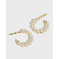 wholesale S925 Sterling Silver Korean Style INS Minimalist Geometric Circle Beaded Pearl Earrings Small and Exquisite Versatile Elegant Ear Accessories-Platinum [with rubber earplugs] > 925 silver