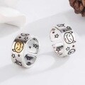 wholesale 925 Silver Small Demon Couple Open Ring Trendy Men's Japanese Retro Ins Niche Personality Wide Band Ring-0-1