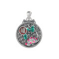 wholesale S925 Sterling Silver Retro Ethnic Style Chinese Character "Fu" Openwork Epoxy Resin Colored Glaze Butterfly Lotus DIY Pendant Accessory-0-4
