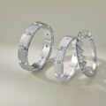 wholesale S925 Sterling Silver INS Style Unisex Couple Rings, Fashionable Round Zirconia Row Diamond Thin Band, Minimalist and Versatile Matching Silver Rings-0-0