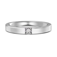 wholesale S925 Sterling Silver Minimalist Geometric Round Diamond Inlaid Unisex Couple Rings, Ins Style High-End Plain Silver Matching Bands-Platinum DY121199-SW-WH 5