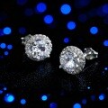 S925 Sterling Silver Moissanite Stud Earrings, Round Halo, Light Luxury, Versatile, High Carbon Diamond, Live Stream Hit-0-1