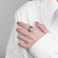 wholesale S925 Sterling Silver Retro Antique Engraved Mantra Pattern Wide Adjustable Ring-0-2