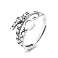 wholesale S925 Sterling Silver Korean-style Distressed Leather Belt Asymmetrical Circle Trendy Niche Open Ring for Women-0-4