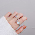 wholesale S925 Sterling Silver Creative Crushed Texture Moonstone Open Ring, Light Luxury Style Elegant Gentle Index Finger Ring-0-3