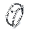 wholesale S925 Sterling Silver Women's Vintage Minimalist Design English Letter Chain Ring Adjustable Fashion Ring-0-4