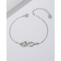 wholesale 925 Sterling Silver Infinite Love Figure 8 Bracelet for Women, Light Luxury, Daily Korean Niche Design, Crossed Hearts Student Best Friend Jewelry-Bracelet white gold &gt; 925 silver