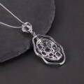 wholesale S925 Sterling Silver Natural Diopside Pendant with Amethyst and Green Chalcedony Necklace, Niche Style-0-2