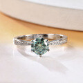 wholesale S925 Silver Green Moissanite 1 Carat Dynamic Ring with GRA Certificate, Light Luxury Fashion Gemstone Ring-0-3