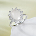 wholesale S925 Sterling Silver French Light Luxury Sunflower Water Jade 8*10 Ring, New Chinese Style Cabochon Ring-0-2