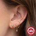 wholesale S925 Sterling Silver Double Five-Point Star Chain Drop Earrings with Tassels and Crystal Accents,。-0-2