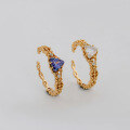 wholesale S925 Silver Electroplated 14K Gold, Duli Jewelry Wholesale Autumn Japanese Style Natural Tanzanite Non-Pierced Ear Clip-0-2