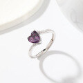 wholesale S925 Sterling Silver Light Luxury Designer Love Heart Ring for Women with Purple Zirconia, Niche Style Ring Jewelry Wholesale-0-0