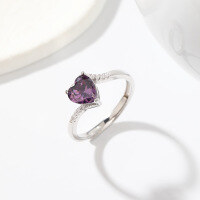 wholesale S925 Sterling Silver Light Luxury Designer Love Heart Ring for Women with Purple Zirconia, Niche Style Ring Jewelry Wholesale-Fashion Rings Adjustable Opening