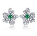 wholesale S925 Silver New European Style Simulated Emerald Earrings, Elegant Stud Earrings with Micro-Pave Setting-0-5