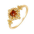 wholesale Metal: S925 Silver Plated 14k Gold Japanese Retro Style Red Garnet and White Zircon Ring-0-0