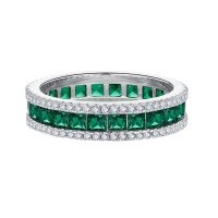 wholesale S925 silver new bezel-set princess-cut precision full-diamond micro-pave ring for cross-border women-R364 Green>No. 5