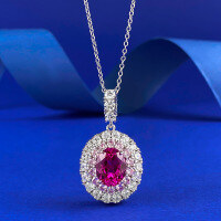 wholesale Metal material, Mu Jing Jewelry live stream special Rubellite rose large diamond pendant 8*10mm oval Valentine's Day series-N363 Rupees Pendant [with chain]  925 Silver