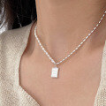 wholesale 925 Sterling Silver Natural Rice Pearl Square Pendant Necklace for Women, Summer Small Niche Ins Advanced Sense Choker-0-0