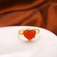 wholesale 925 Silver Japanese and Korean Light Luxury Pure Silver Small Jewelry Wholesale, Retro Elegant Peach Heart Small Red Heart Agate Ring for Women, Open Adjustable-Vintage Heart Agate Open Ring  One Size