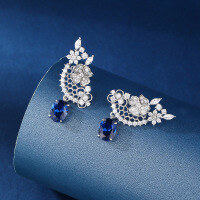 wholesale S925 sterling silver elegant lace heavy work inlaid high carbon diamond zircon sapphire earrings wholesale women's set-earrings