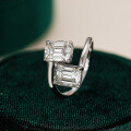 S925 Silver Moissanite Ring with Emerald-Cut Cubic Zirconia for Women-0-0