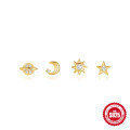 wholesale S925 Sterling Silver minimalist star and moon earring set, best-selling in Europe and America, versatile and elegant-0-0
