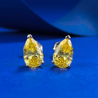 wholesale S925 silver jewelry, 5*8mm pear-cut high carbon simulated diamond teardrop earrings for women, sparkling ear accessories-E036 Yellow>925 Silver