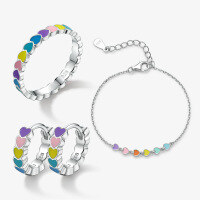 wholesale 925 Sterling Silver Bracelet, Macaron Color Matching Exquisite and Playful Heart Enamel Earrings for Women,-Heart-shaped glaze ring Ring inner diameter 18mm